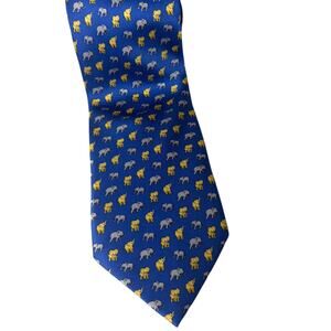 Venezia Italian Silk Tie Elephant Pattern Blue Yellow 58" Novelty Officecore